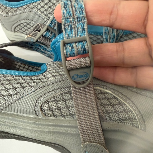 Chaco Grey and Blue Cross-Strap Outdoor Mary Jane Sneakers Size 9 - Picture 12 of 15